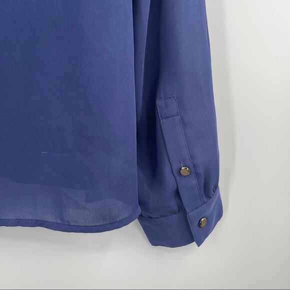 JOES JEANS Button Down Blouse Semi Sheer Top Gold Buttons Long Sleeve SZ Large - Picture 7 of 10